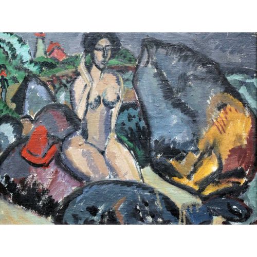Ernst Ludwig Kirchner, Taşlar Arasında Yıkananlara Dışavurumculuk Ernst Ludwig Kirchner, Taşlar Arasında Yıkananlara Dışavurumculuk Sanat Akımları Kanvas Efektli Tablo, Resim Kağıdı