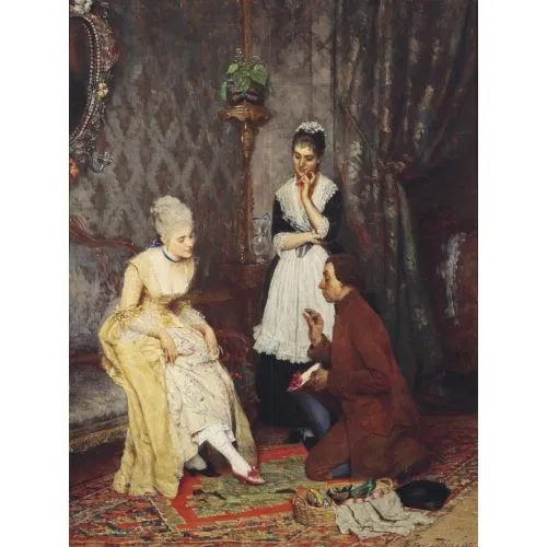 Eugene De Blaas, The Perfect Shoe Classicism Eugene De Blaas The Perfect Shoe Classicism Art Movements Canvas, Drawing Paper Prints, Reproduction Oil Painting and High