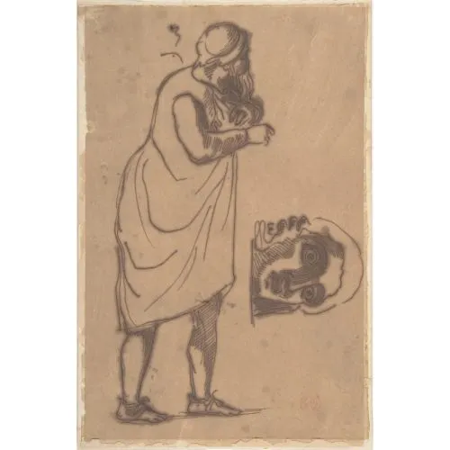 Eugène Delacroix, A Bearded Man Standing and a Classical Head Romance Art Movements Eugène Delacroix, A Bearded Man Standing