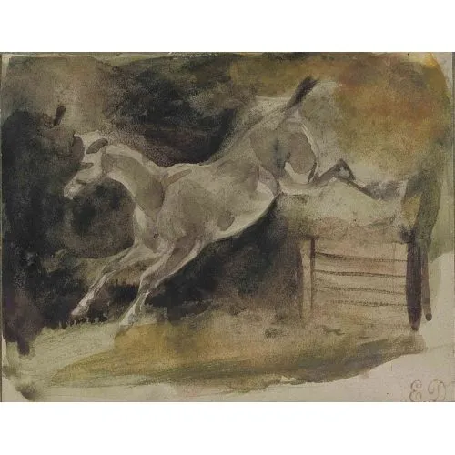 Eugène Delacroix, A horse leaping over a gate Romance Art Movements Eugène Delacroix, A horse leaping over a gate, Romance, can