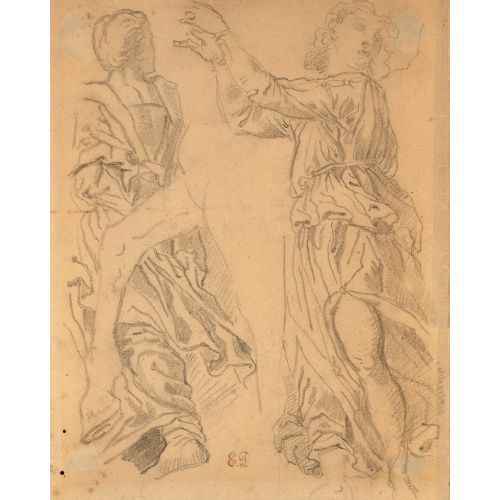 Eugene Delacroix, Deux Etudes De Figures Drapees