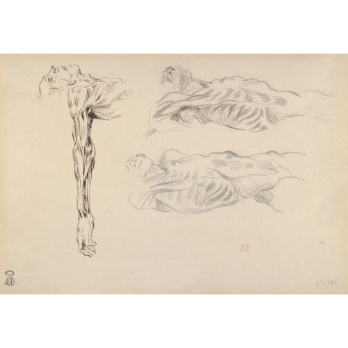 Eugene Delacroix, Ecorche Three Studies Of A Male Cadaver