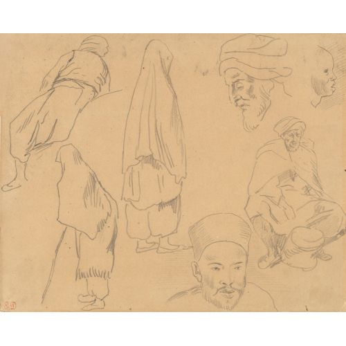 Eugene Delacroix, Four Figure Studies Of Bedouins And Three Of Head Studies; And Studies Of Two Seated Men