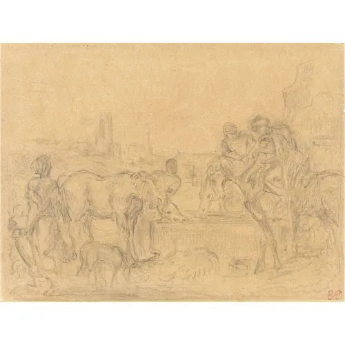 Eugène Delacroix, Halte de cavaliers arabes à labreuvoir Romance Art Movements Eugène Delacroix, Halte de cavaliers arabes à