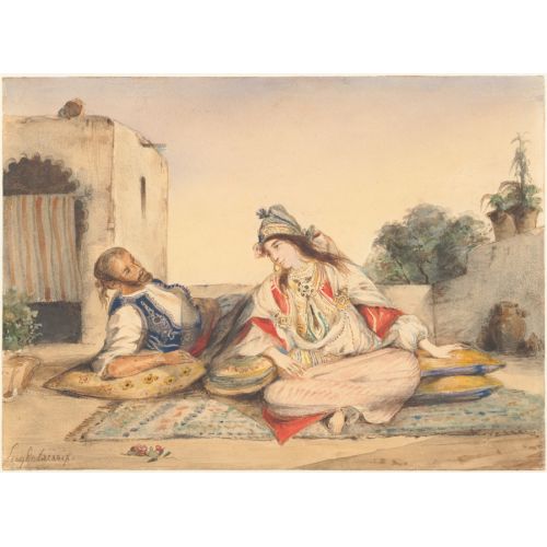 Eugene Delacroix, A Moroccan Couple On Their Terrace Eugene Delacroix, A Moroccan Couple On Their Terrace
