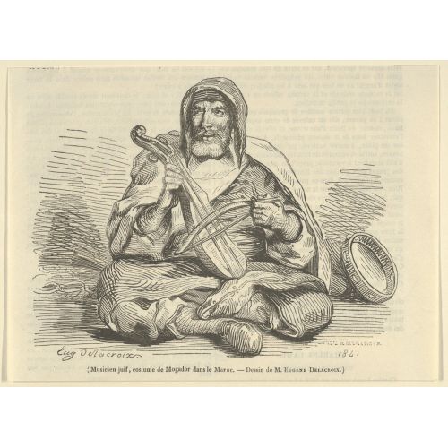 Eugene Delacroix, Le Magasin Pittoresque'ten Fas Mogador Kostümünde Yahudi Müzisyen