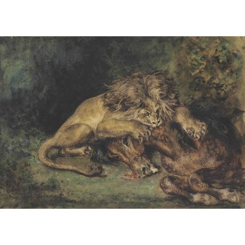 Eugene Delacroix, Lion Devorant Un Cheval