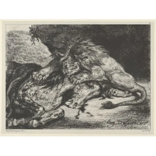 Eugène Delacroix, Bir Atı Yiyen Aslan 2 Romantizm Sanat Akımları Eugène Delacroix, Bir Atı Yiyen Aslan 2, Romantizm, adlı
