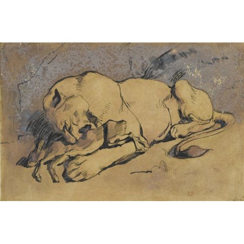 Eugene Delacroix, Lioness Devouring A Rabbit