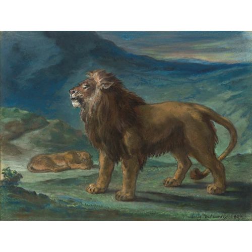Eugene Delacroix, Lion Et Lionne Dans Les Montagnes