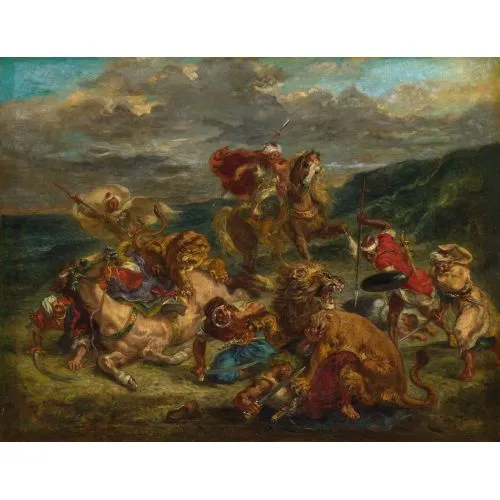 Eugène Delacroix, Aslan Avı Romantizm Sanat Akımları Eugène Delacroix, Aslan Avı, Romantizm, adlı tabloyu yüksek
