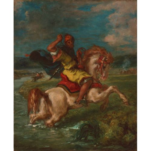 Eugene Delacroix, Moroccan Horseman Crossing A Ford
