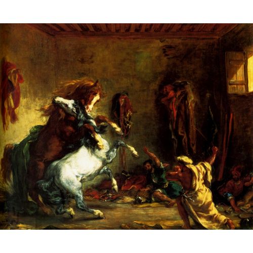 Eugene Delacroix, Bir Ahırda Dövüşen Arap Atları Eugene Delacroix, Bir Ahırda Dövüşen Arap Atları