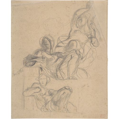 Eugene Delacroix, Yatan Ve Lir Tutan Oturan Bir Figürün İki Çalışması