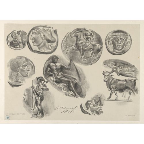 Eugene Delacroix, Sheet Of Nine Antique Coins Eugene Delacroix, Sheet Of Nine Antique Coins