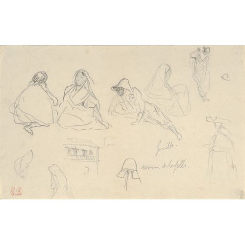 Eugene Delacroix, Sketches Of Figures And A Tile-Roofed Building Seville Spain Eugene Delacroix, Sketches Of Figures And A Tile-Roofed Building Seville Spain