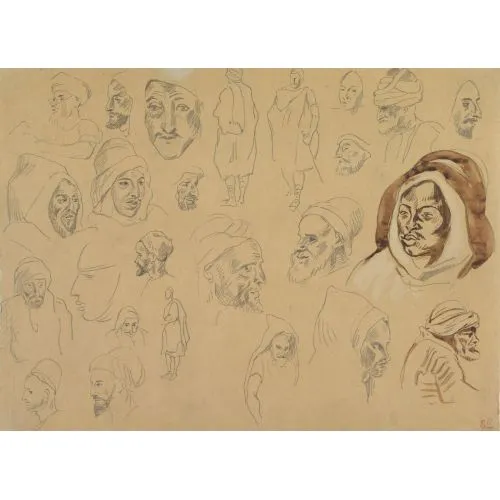 Eugène Delacroix, Studies of Arab Heads and Figures Romance Art Movements Eugène Delacroix, Studies of Arab Heads and Figures