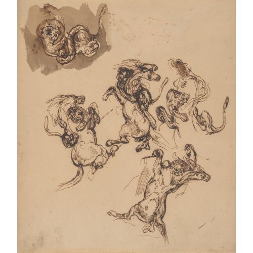 Eugene Delacroix, Studies Of A Rearing Horse Attacked By A Lion; A Lion Wrestling With A Serpent Eugene Delacroix, Studies Of A Rearing Horse Attacked By A Lion; A Lion Wrestling With A Serpent