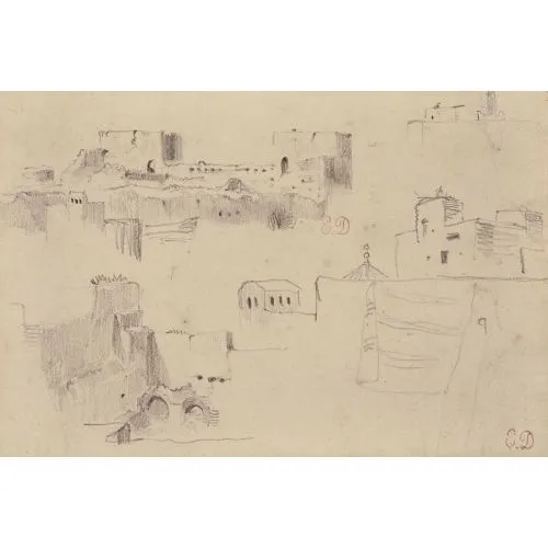 Eugène Delacroix, Studies of houses and a two-towered building at Meknès Romance Art Movements Eugène Delacroix, Studies of