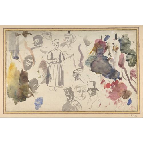 Eugène Delacroix, Studies of male heads and a standing male figure Romance Art Movements Eugène Delacroix, Studies of male