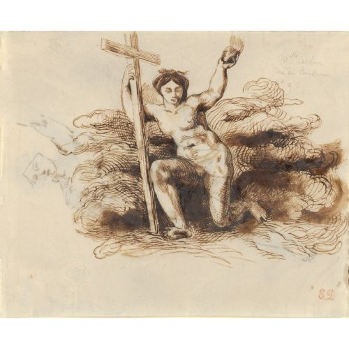 Eugene Delacroix, The Figure Of Religion Kneeling Holding A Cross And A Flaming Heart Eugene Delacroix, The Figure Of Religion Kneeling Holding A Cross And A Flaming Heart