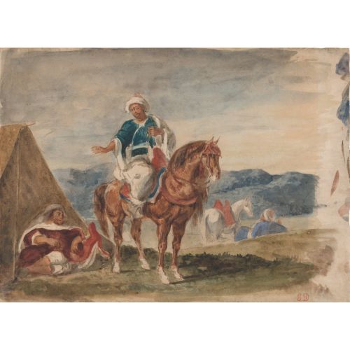 Eugene Delacroix, Three Arab Horsemen At An Encampment Eugene Delacroix, Three Arab Horsemen At An Encampment