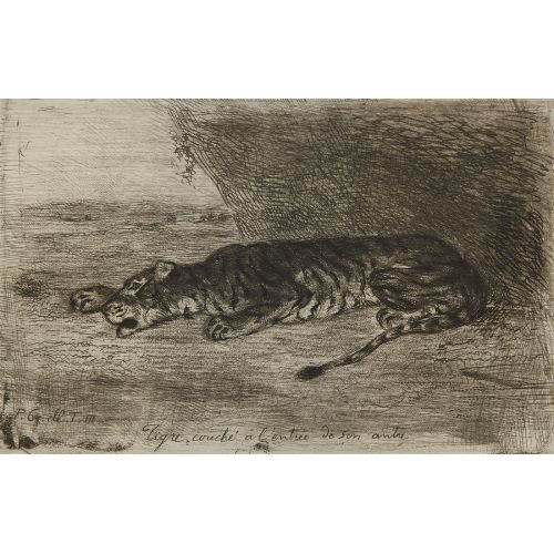 Eugene Delacroix, Tiger Lying At The Entrance To Its Lair Eugene Delacroix, Tiger Lying At The Entrance To Its Lair