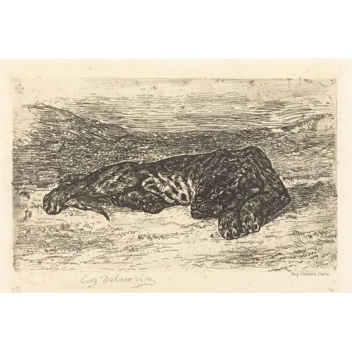 Eugène Delacroix, Tiger lying in the desert Romance Art Movements Eugène Delacroix, Tiger lying in the desert, Romance, can be