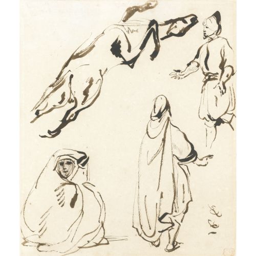 Eugene Delacroix, Trois Personnages Et Cheval Eugene Delacroix, Trois Personnages Et Cheval