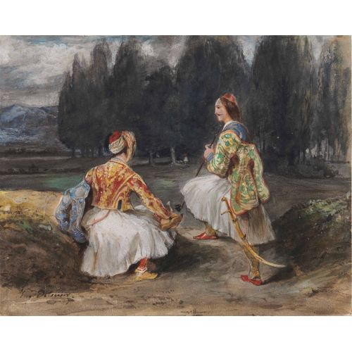 Eugene Delacroix, Two Greek Soldiers In A Clearing In A Forest Eugene Delacroix, Two Greek Soldiers In A Clearing In A Forest