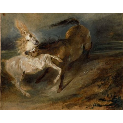 Eugene Delacroix, Two Horses Fighting In A Stormy Landscape Eugene Delacroix, Two Horses Fighting In A Stormy Landscape
