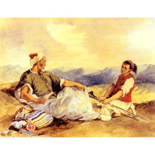 Eugene Delacroix, Two Moroccans Seated In The Countryside Eugene Delacroix, Two Moroccans Seated In The Countryside