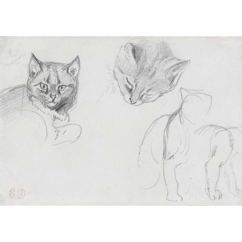 Eugene Delacroix, Two Studies Of A Cat's Head With Subsidiary Sketches Of A Seated Cat Eugene Delacroix, Two Studies Of A Cat's Head With Subsidiary Sketches Of A Seated Cat