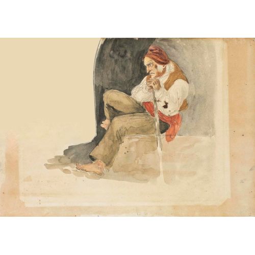 Eugene Delacroix, Un Vieil Homme Assis Appuye Sur Un Baton Recto; Paysage Montagneux Eugene Delacroix, Un Vieil Homme Assis Appuye Sur Un Baton Recto; Paysage Montagneux