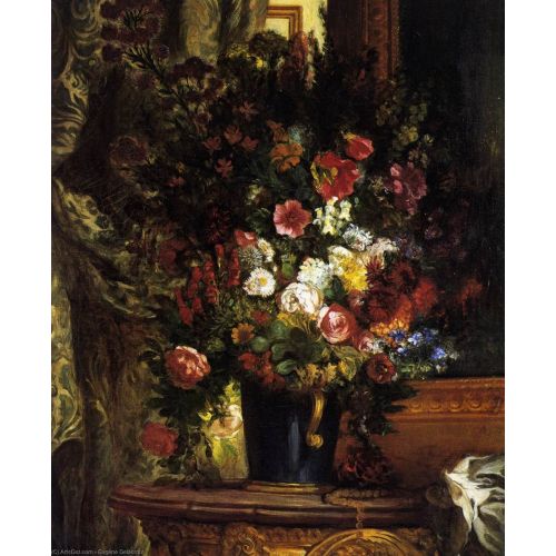 Eugene Delacroix, Vase Of Flowers On A Console Eugene Delacroix, Vase Of Flowers On A Console