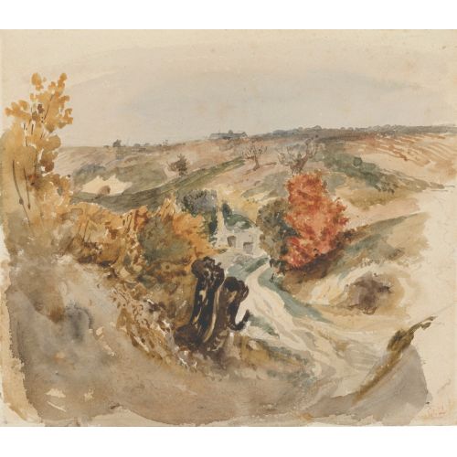 Eugene Delacroix, Vineyards By A Track And A Farmhouse On A Hill Eugene Delacroix, Vineyards By A Track And A Farmhouse On A Hill