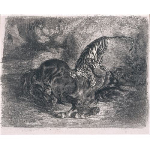Eugene Delacroix, Cheval Sauvage Terrasse Par Un Tigre