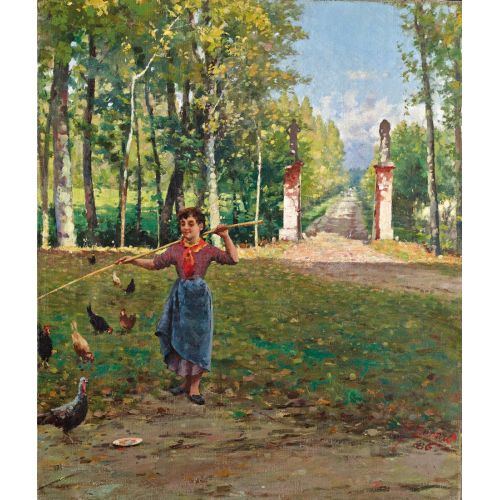 Fausto Zonaro, Eingang Der Villa Camerini Realism Fausto Zonaro Eingang Der Villa Camerini Realism Art Movements Canvas, Drawing Paper Prints, Reproduction Oil Painting and High