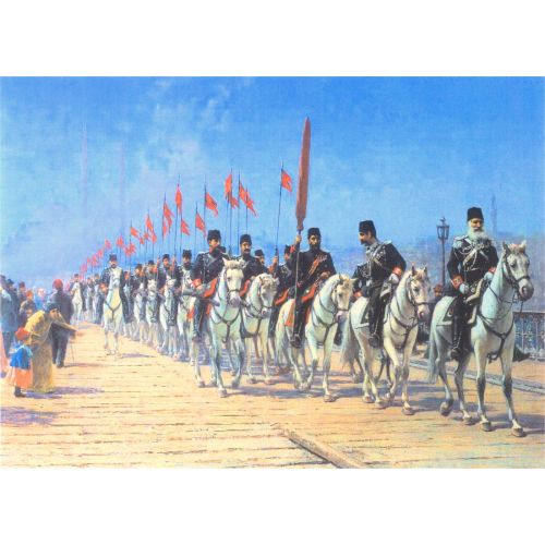 Fausto Zonaro, Ertugrul Cavalry Regiment Realism Fausto Zonaro Ertugrul Cavalry Regiment Realism Art Movements Canvas, Drawing Paper Prints, Reproduction Oil Painting and High