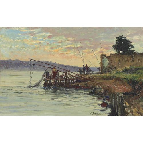 Fausto Zonaro Fishermen By The Bosphorus Scutari Realism Art Movements Canvas, Drawing Paper Prints, Reproduction Oil Painting