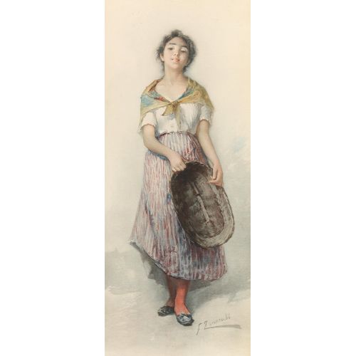 Fausto Zonaro, Girl Holding Basket Realism Fausto Zonaro Girl Holding Basket Realism Art Movements Canvas, Drawing Paper Prints, Reproduction Oil Painting and High