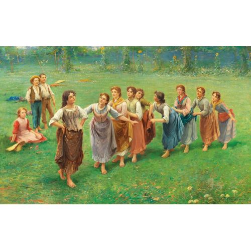 Fausto Zonaro, Girls Playing A Game Realism Fausto Zonaro Girls Playing A Game Realism Art Movements Canvas, Drawing Paper Prints, Reproduction Oil Painting and High