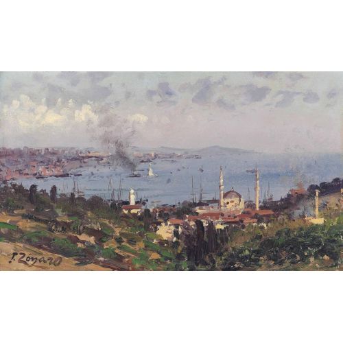 Fausto Zonaro, Dolmabahçe Cami Konstantinopolis İle Nisantaşı Görünümü