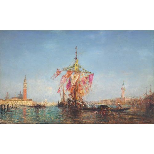 Felix Ziem, Bateau Pavoise Sur Le Bassin Venise