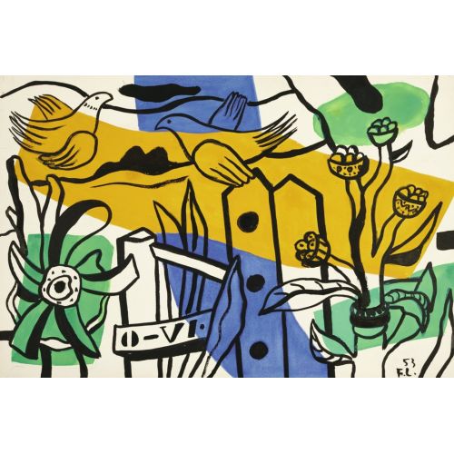 Fernand Leger, Çiçeklerin Arasında İki Kuş Fernand Leger, Çiçeklerin Arasında İki Kuş
