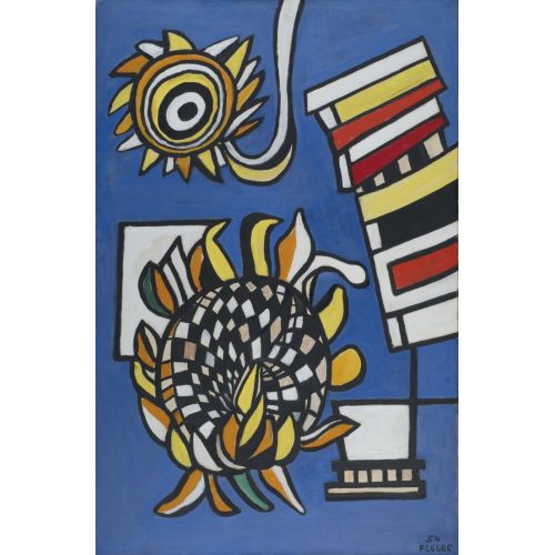 Fernand Leger, Mavi Zeminde İki Ayçiçeği Fernand Leger, Mavi Zeminde İki Ayçiçeği