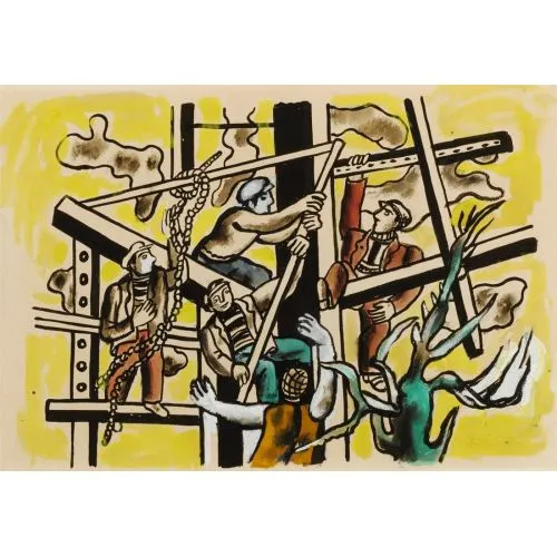 Fernand Leger, Les Constructeurs A L Arbre Sur Fond Jaune
