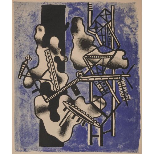 Fernand Leger, Mechanical Elements On A Blue Background