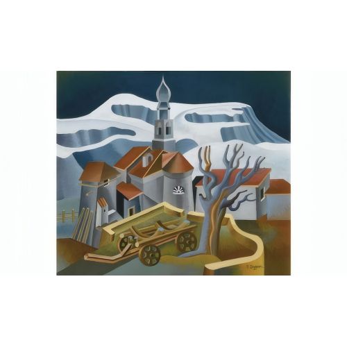 Fortunato Depero, Chiesa di Serrada con neve Futurism Fortunato Depero, Chiesa di Serrada con neve Futurism Art Movements