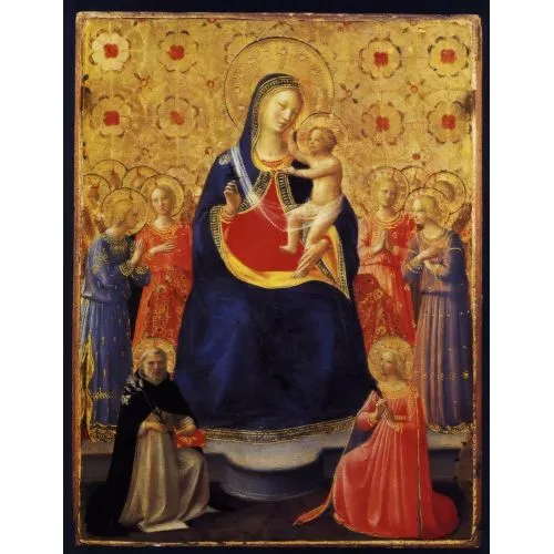 Fra Angelico, Aziz Dominika ve İskenderiyeli Aziz Catherine ile Meryem ve Çocuk İsa